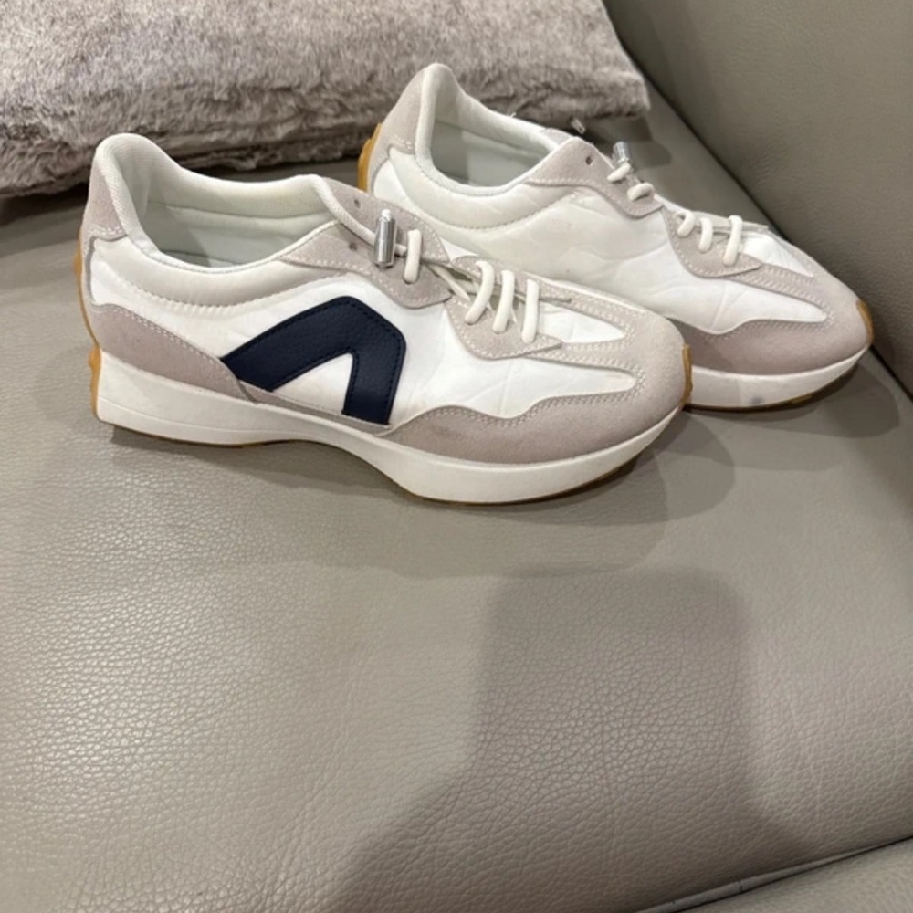 Nina White and Gray Sneakers with Navy Accent